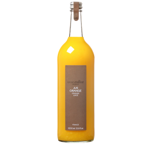 Délicieux jus d'orange de chez Alain Milliat, bouteille en verre 1l