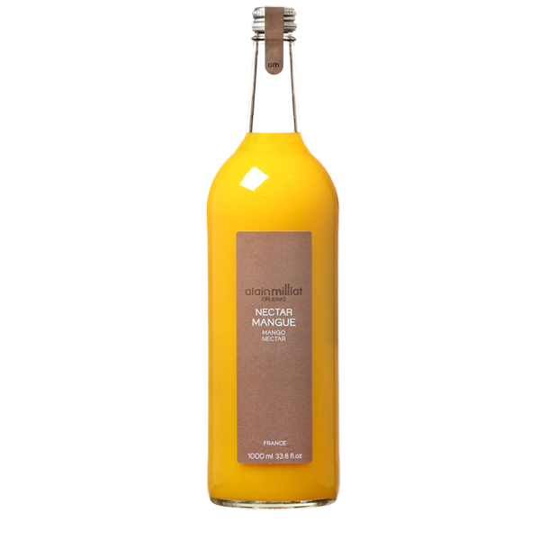 Délicieux nectar de mangue de chez Alain Milliat, bouteille en verre 1l