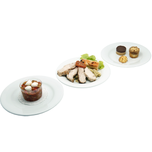 plateau repas Capucine (salade, poulet millefeuille de légumes, trio de dessert) pour vos déjeuners, livraison en entreprise à Tours, 37